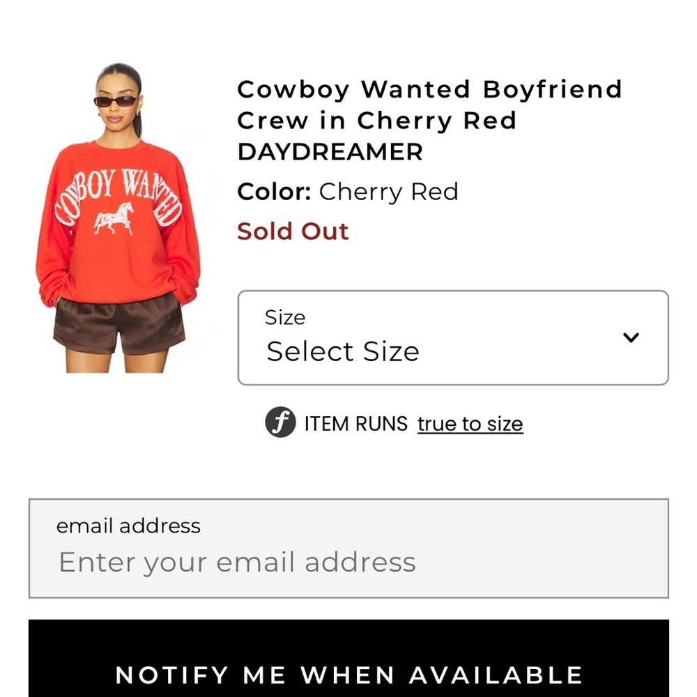 NEW DAYDREAMER  Revolve Cowboy Wanted Boyfriend Crew in Cherry Red Sweatshirt - Picture 11 of 11